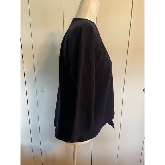 Talbots Size Large Petite Navy Blue 3/4 Sleeve Blouse with Tie Waist - Picture 4 of 6